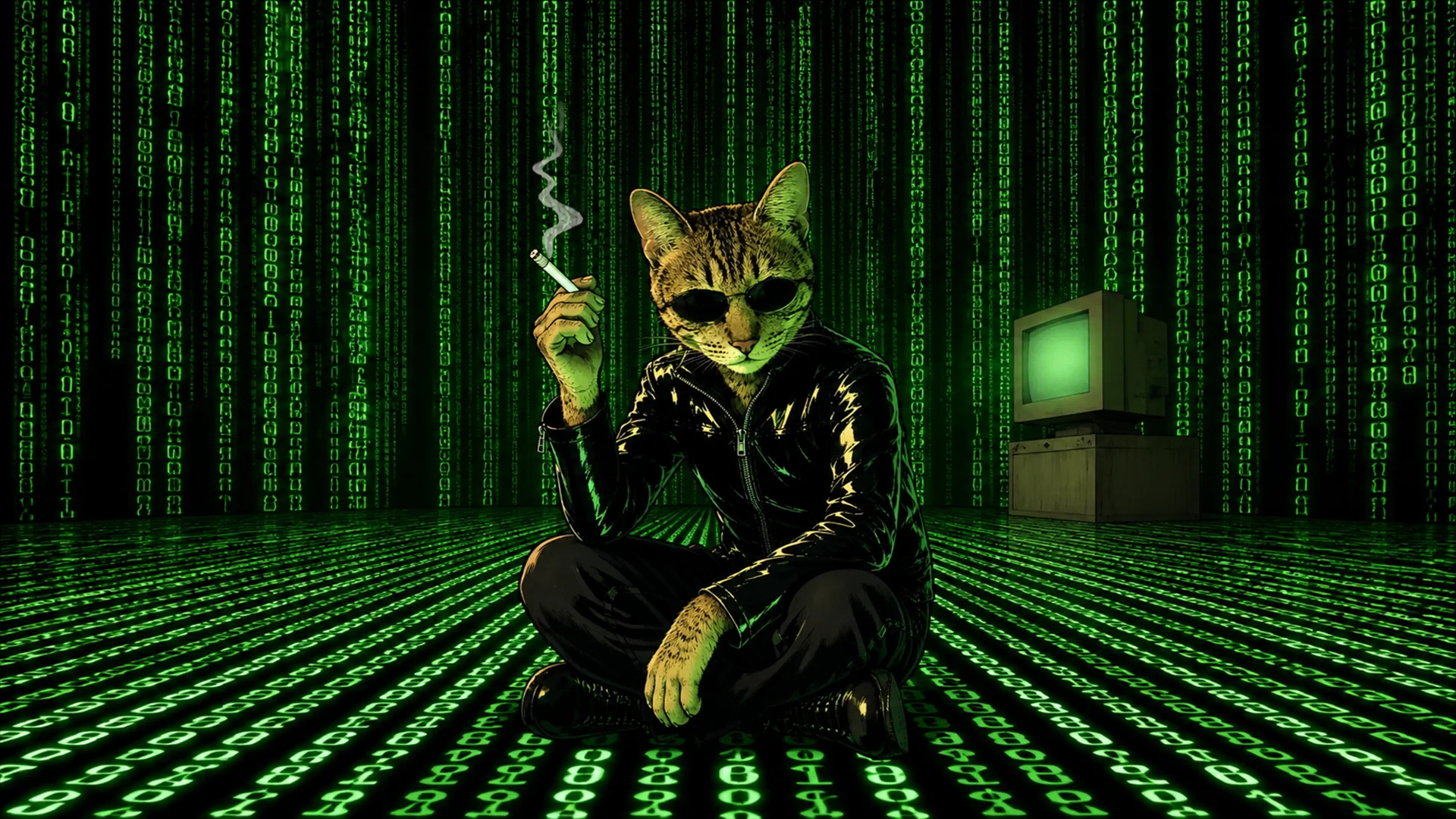 Matrix Cat sitting in the code